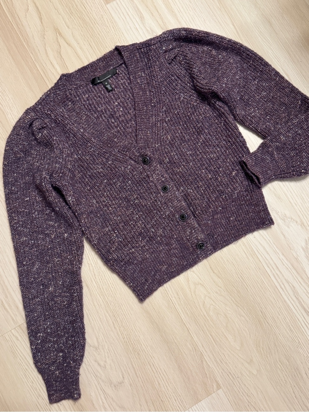 White House Black Market Cardigan Sweater puff sleeve V-Neck Jewel button wool M - Picture 6 of 14